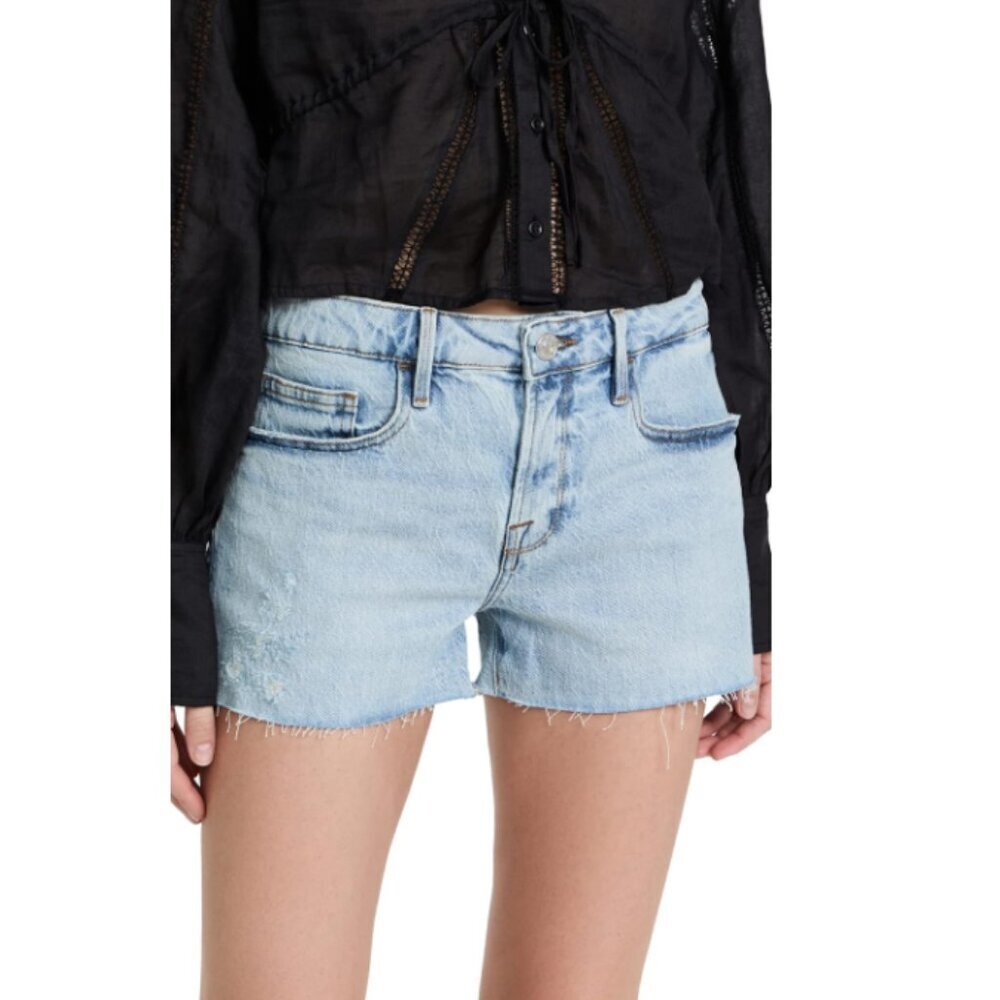 Frame Le Grand Garcon Distressed Raw Hem Cutoff Shorts Rich Lake